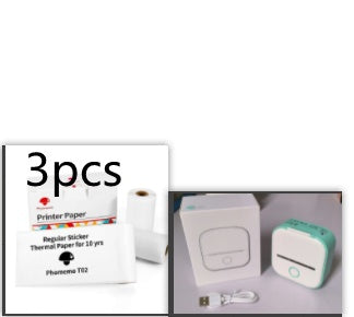 Mini thermal label printer set with 3pcs thermal paper, white and green printer