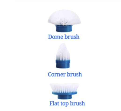 Set of three cleaning brush heads: dome, corner, and flat-top with white bristles