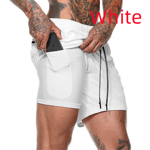 White pocket compression shorts with drawstring and front side pocket