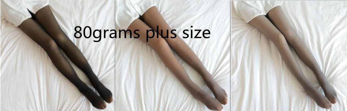 80-gram plus size fleece-lined tights, three shade views, full-length legs