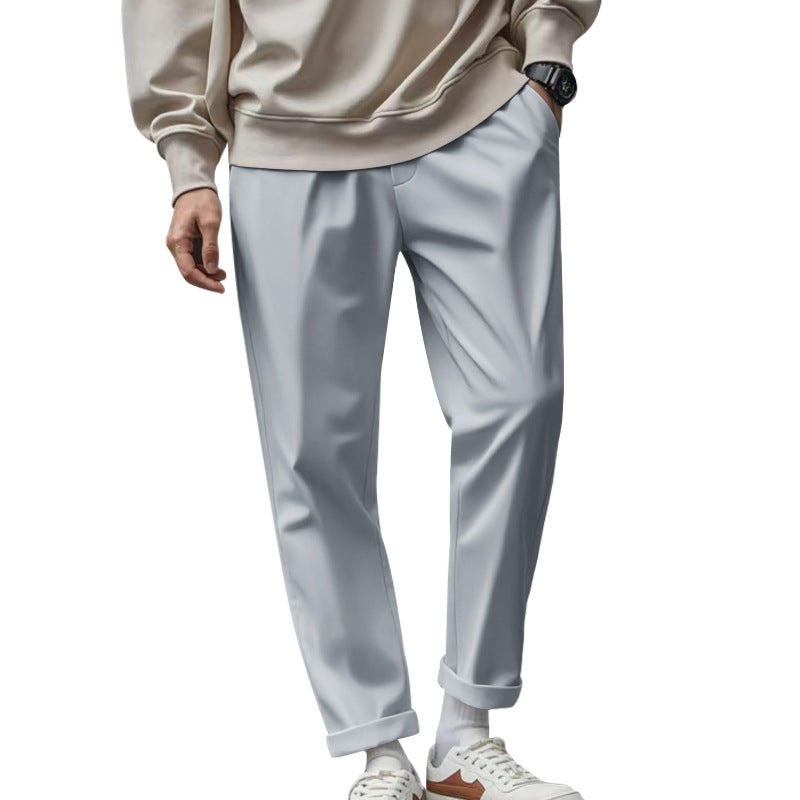 Men's casual trousers with pockets, drawstring waist, light blue-gray