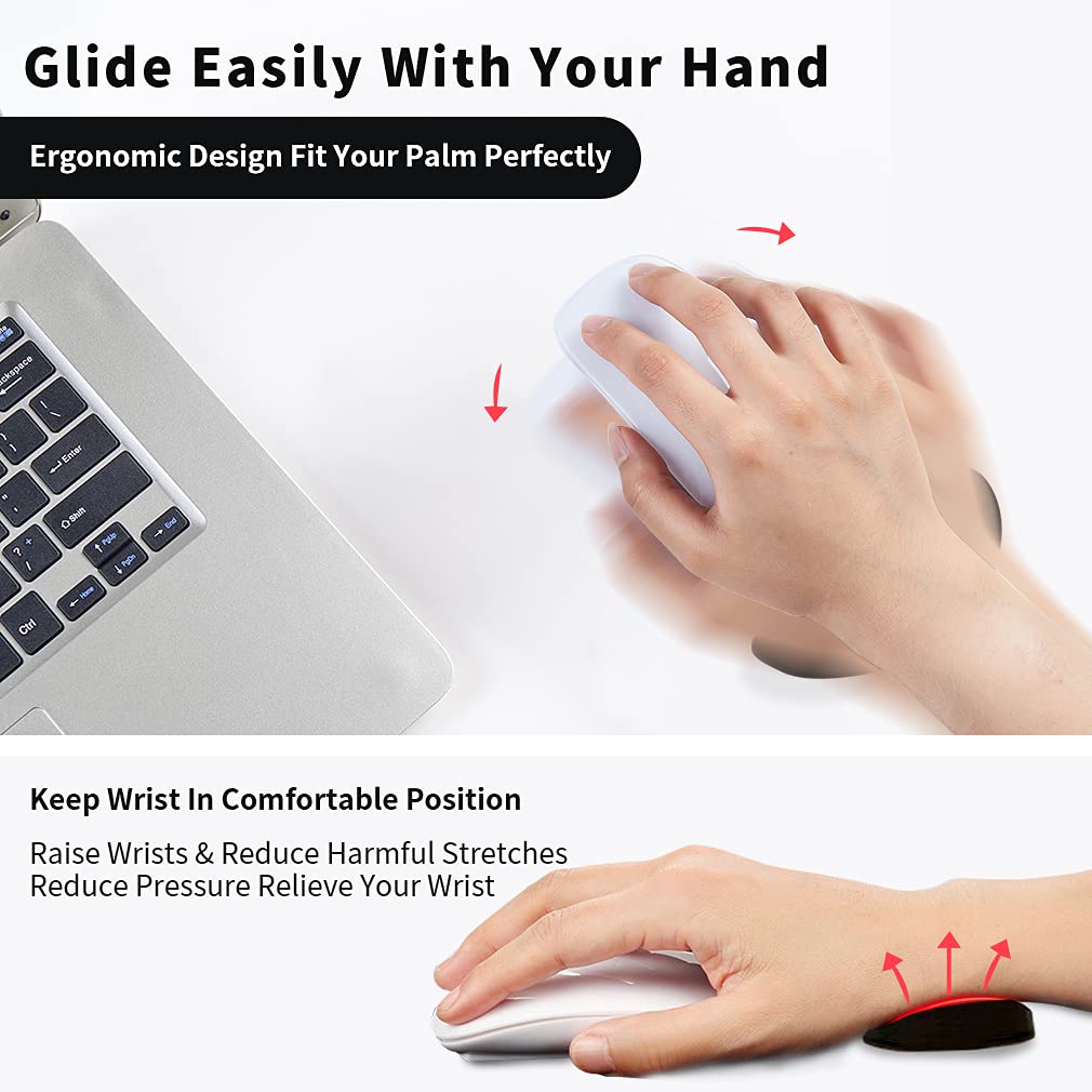 Ergonomic mouse wrist rest with hand resting on white curved cushion