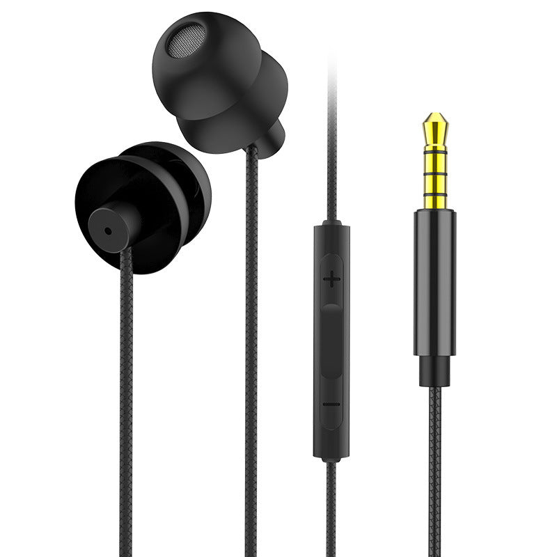 Black wired earbud headphones with inline remote and gold-tipped 3.5mm plug