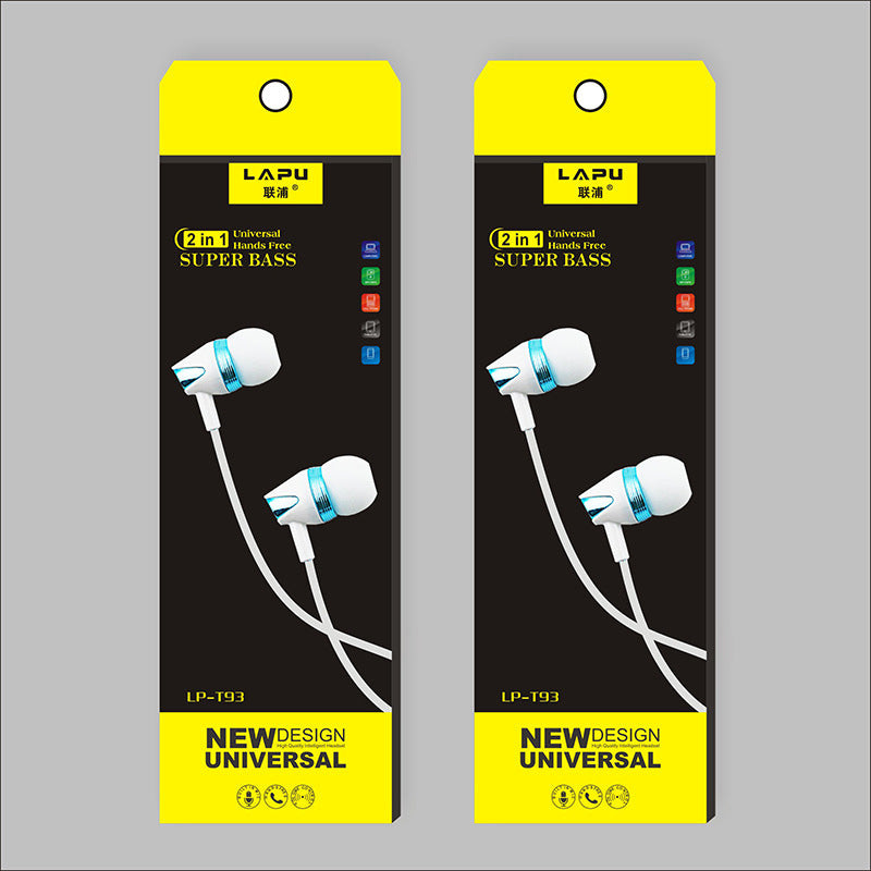 Universal super bass wired in-ear headphone boxes, two-pack display