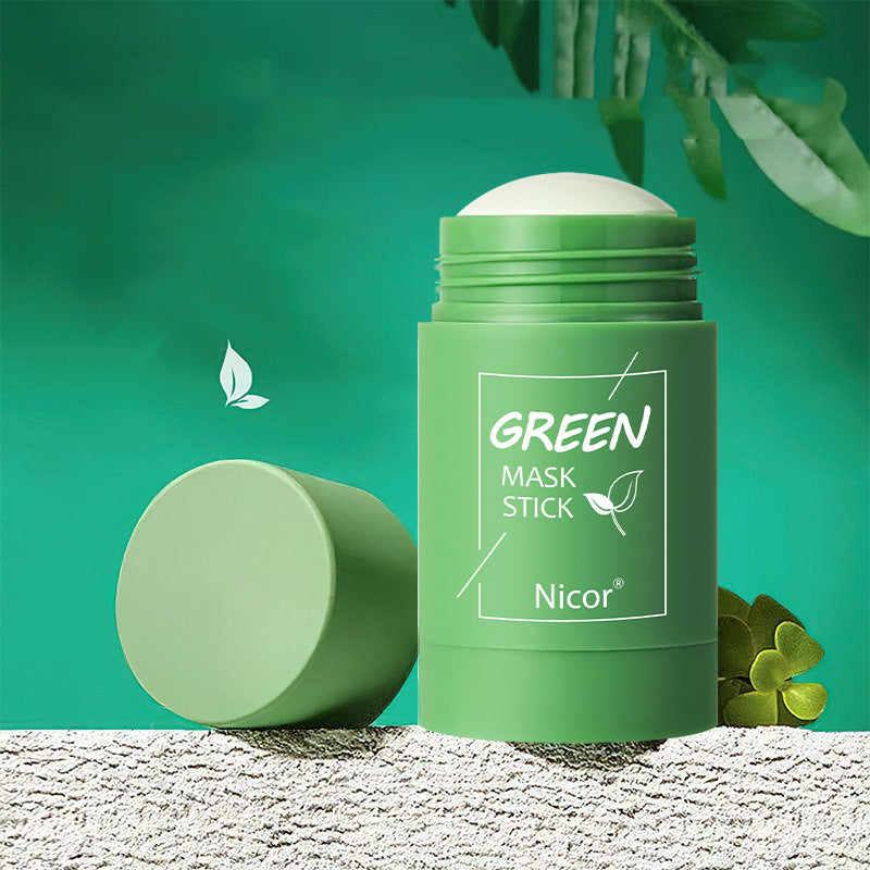 Green mask stick clay jar with open cap and label reading "GREEN"