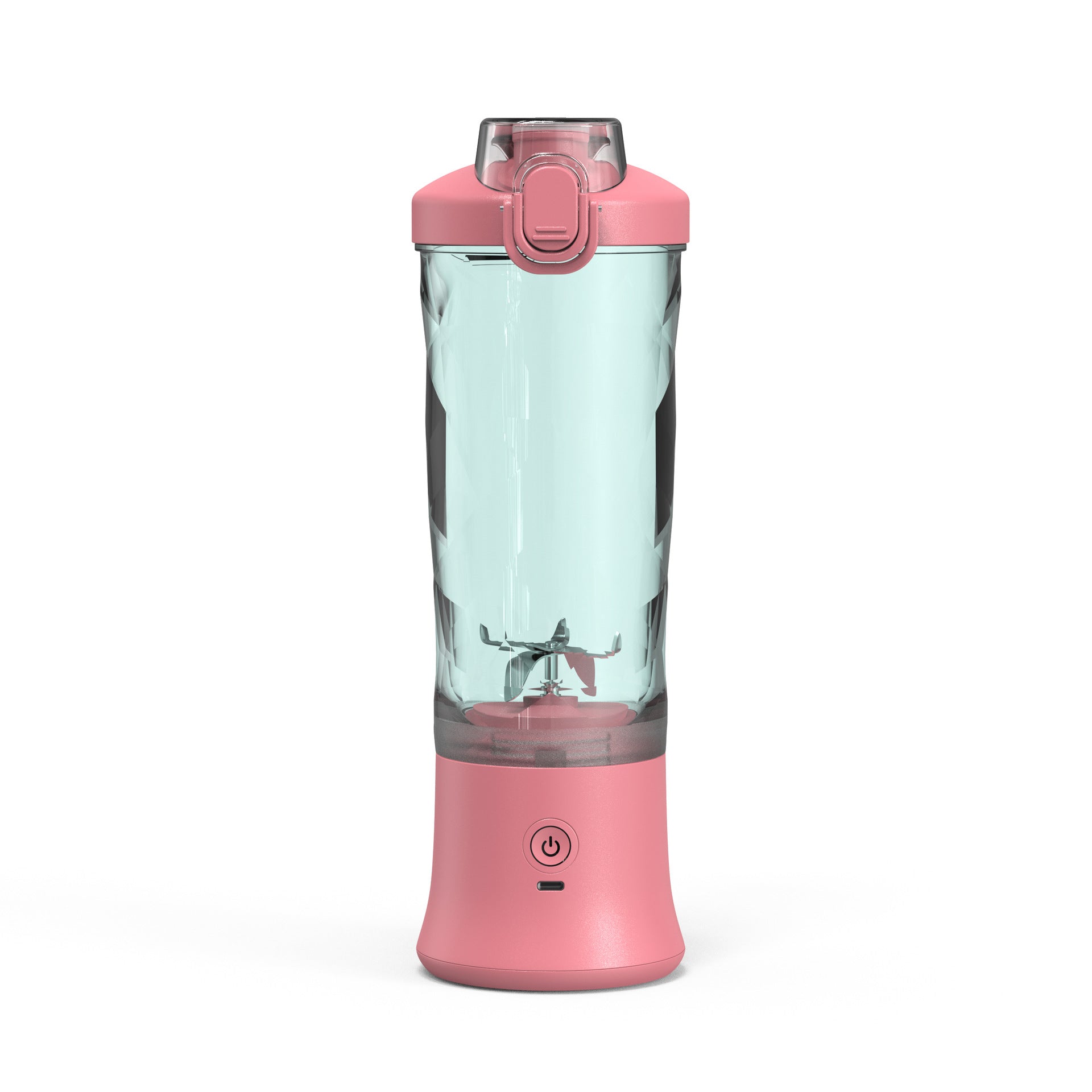 Portable blender juicer, clear cup with pink base and pink lid