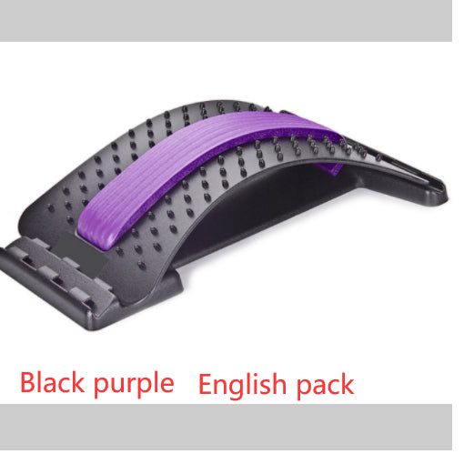 Lumbar traction waist brace, dark gray with purple support band and perforated stud pads