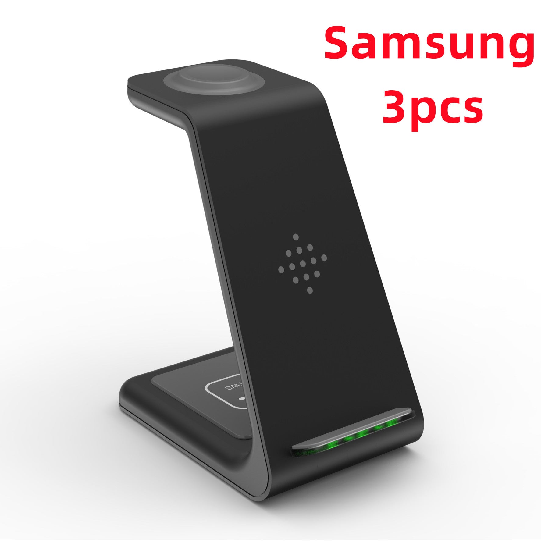 Wireless charging stand dock, black vertical phone cradle with glowing base lights