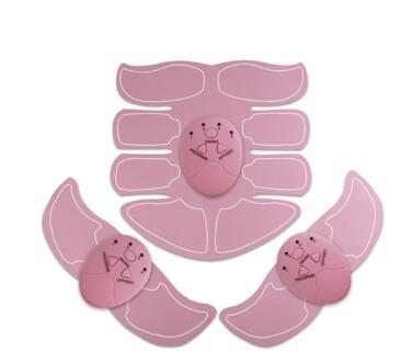 Pink EMS abs and muscle trainer pad set with controller disc and multiple electrode pads