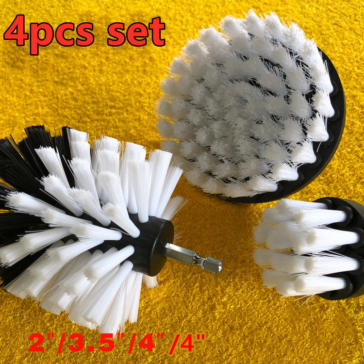 Electric drill brush set with white bristle heads and black mounting bases
