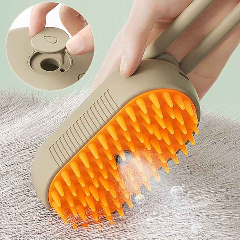 Beige electric pet grooming brush with orange bristle head for smoothing and detangling