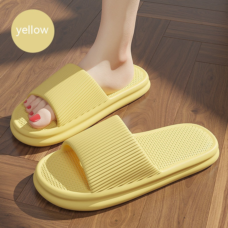 Yellow striped slide slippers, open toe, cushioned footbed