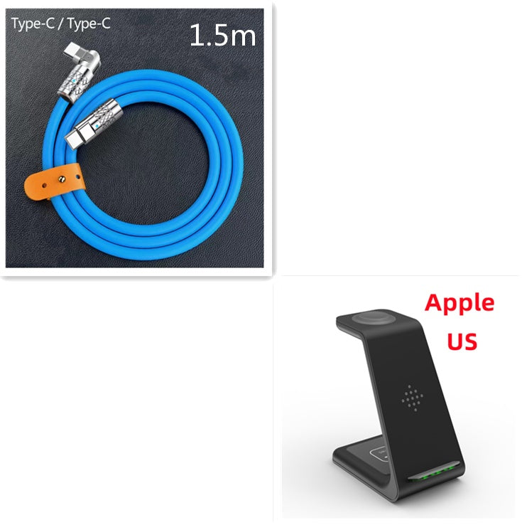 Wireless charger stand with 1.5m Type-C to Type-C cable, blue cable, black stand