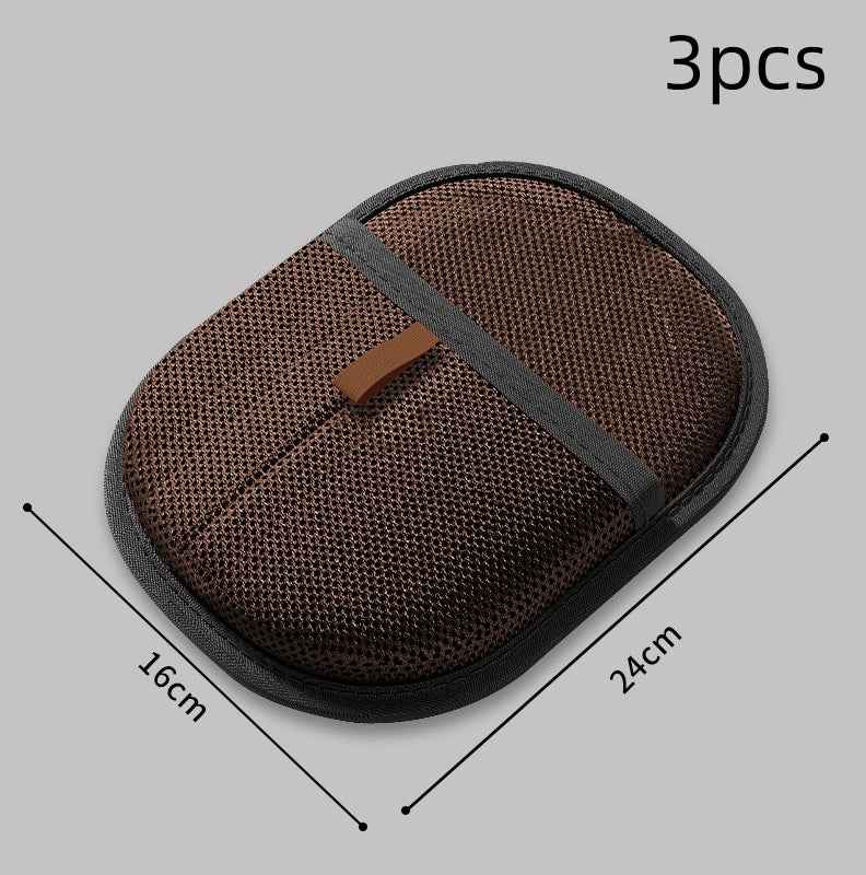 Pet hair remover mitt, dark brown textured surface with strap, 3-piece set
