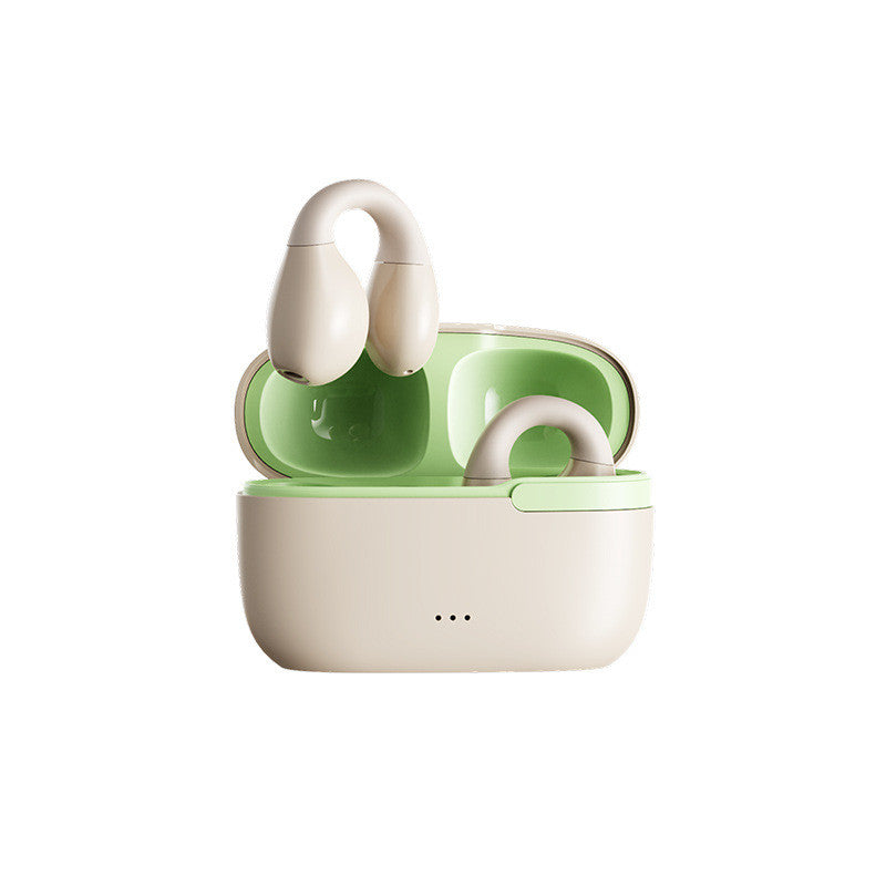 Wireless Bluetooth earbuds in charging case, white earbuds with green inner tray