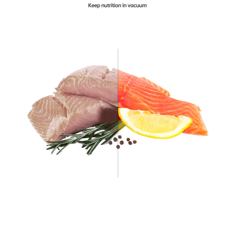 Vacuum sealer with sealed meal items and vacuum effect graphic