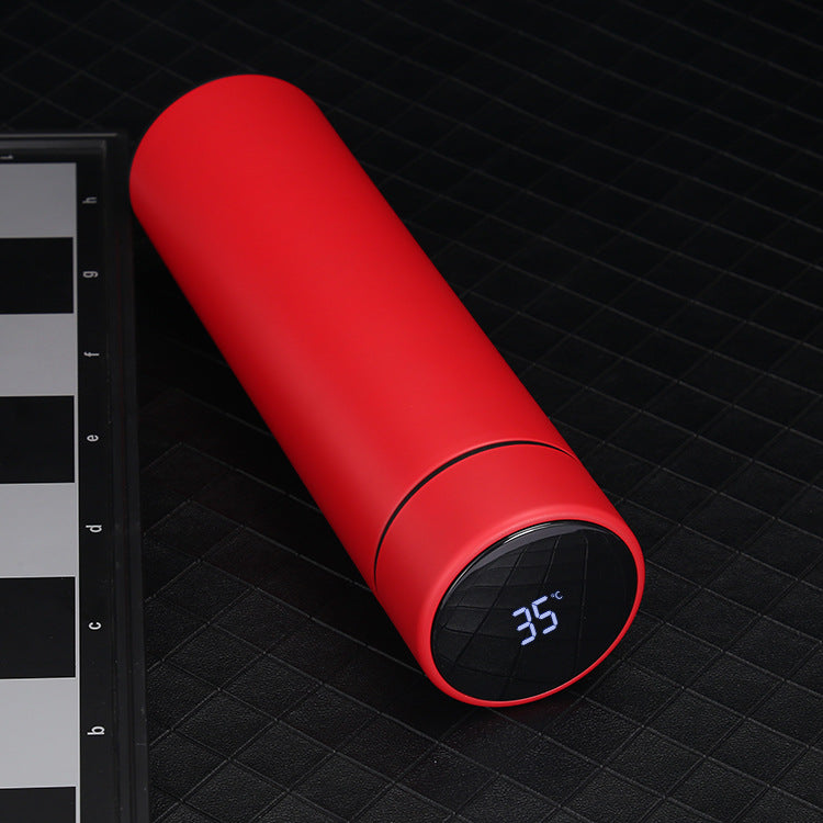 Red 500ml smart vacuum water bottle, digital temp display