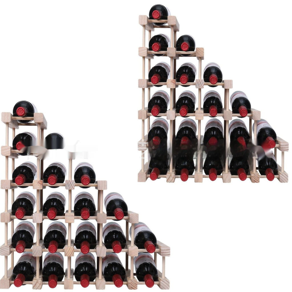 Wood wine rack set with multiple tiers of bottle holders