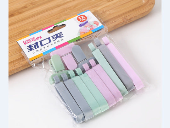 12-pack bag sealing clips in blister pack, multicolor plastic clips for food
