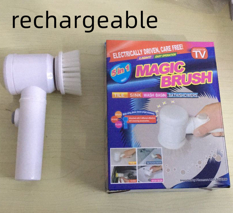 Electric scrub brush kit with white handle and brush heads, boxed set