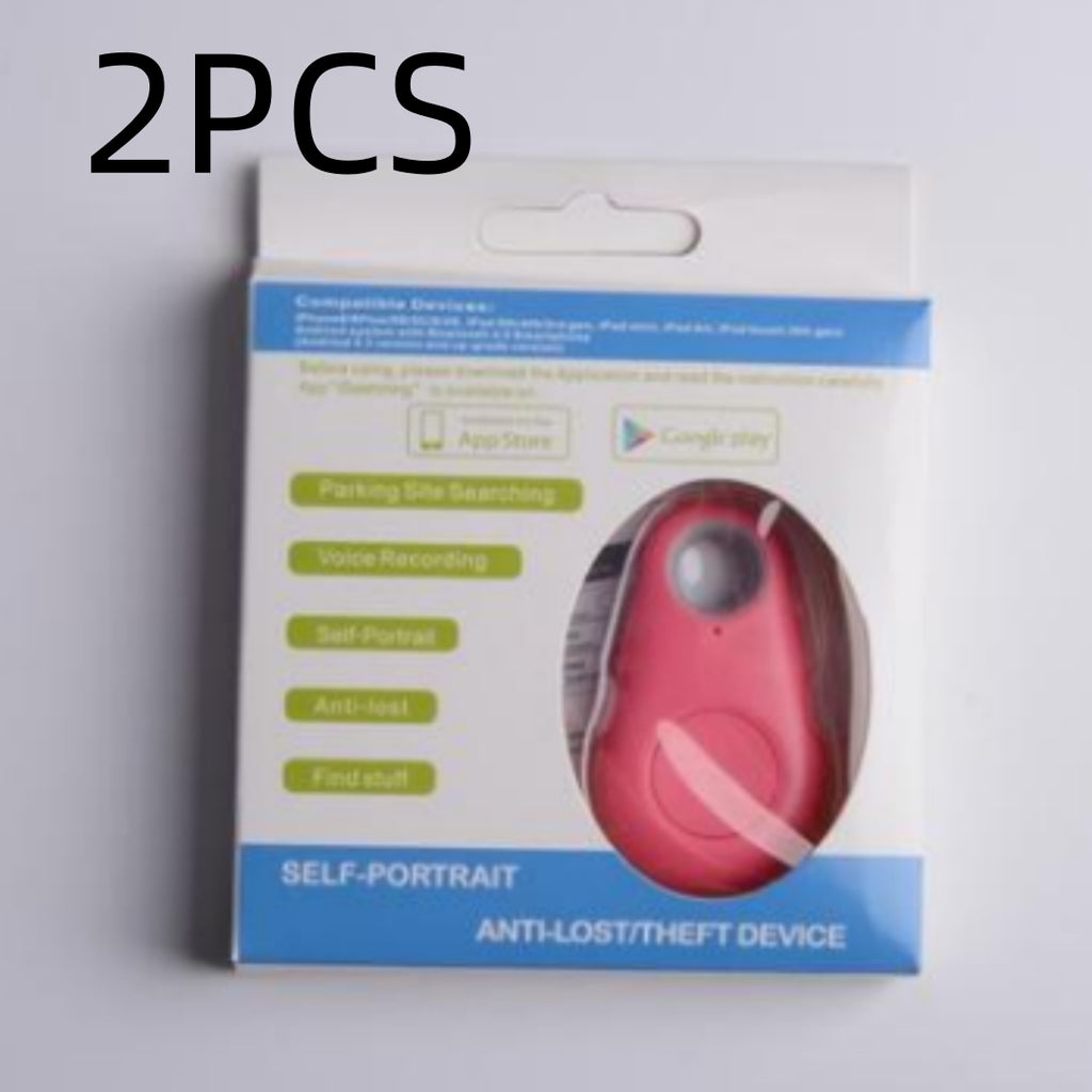 Retail box marked 2PCS for Bluetooth anti-lost tracker with red water-drop tag