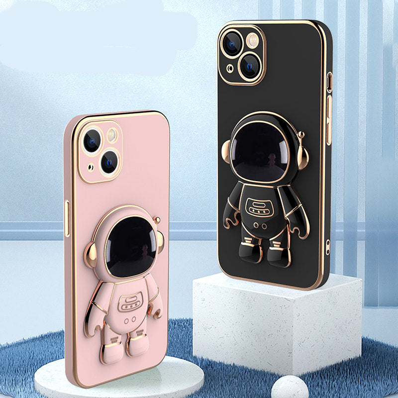 Black and pink astronaut phone case set with 3D figure and circular ring holder