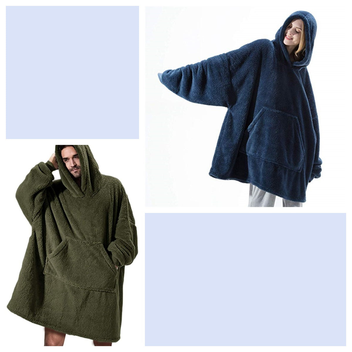 Dark blue fleece hoodie sweatshirt with large kangaroo pocket and hood, loose fit