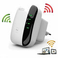 Wi-Fi repeater signal amplifier, white wall plug with green LED status lights
