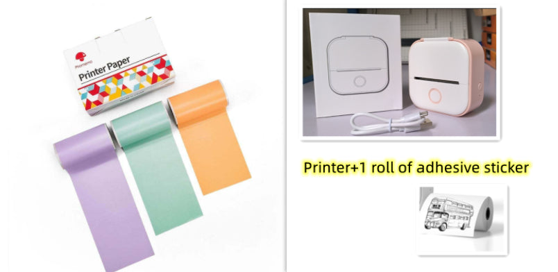 Mini thermal label printer with pastel adhesive sticker rolls and a paper pack