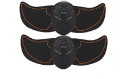 EMS abdominal trainer pads, two black controller pads with orange outline