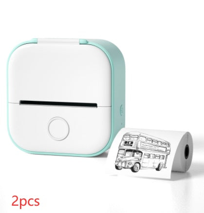 Mini thermal label printer, white with mint trim and label roll