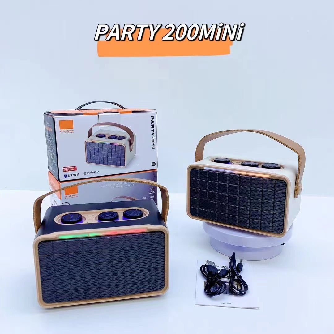 Khaki outdoor Bluetooth speaker with dark grille and RGB light strip