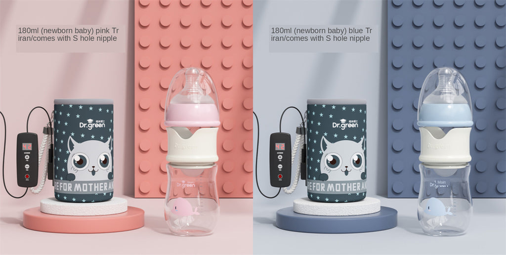 Newborn smart thermal bottles, 180ml pink and blue, with charging devices and display