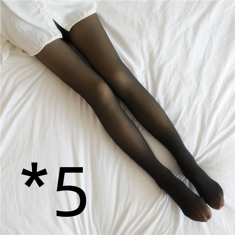 Fleece-lined translucent tights in dark sheer with reinforced toe and foot coverage