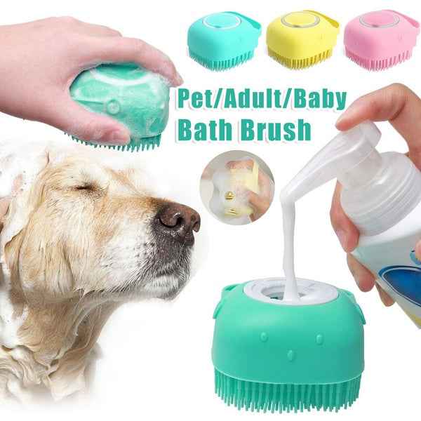 Silicone pet bath massage brush, mint green round head with soft bristles