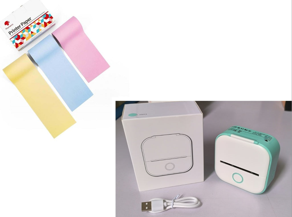 Portable mini thermal label printer box with roll sticker paper in pastel colors