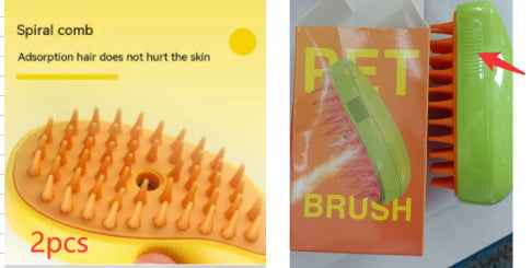 Yellow spiral comb and green pet brushes shown in packaging, 2pcs