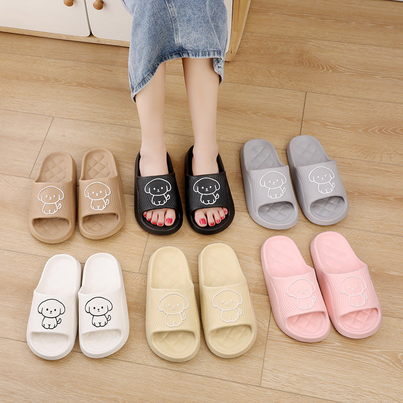 Assorted-color cartoon dog slide slippers set, open-toe with quilted tread