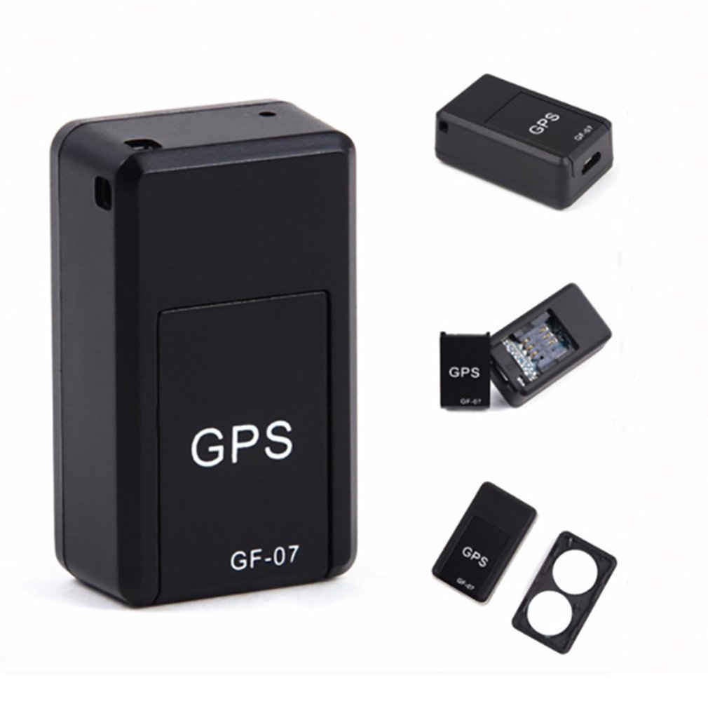 Mini GPS tracker kit with main unit, small GPS module, and mounting pieces