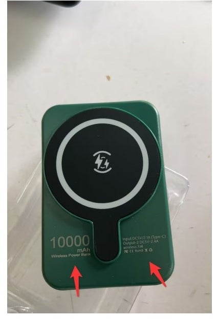 Green mini magnetic wireless power bank with charging icon