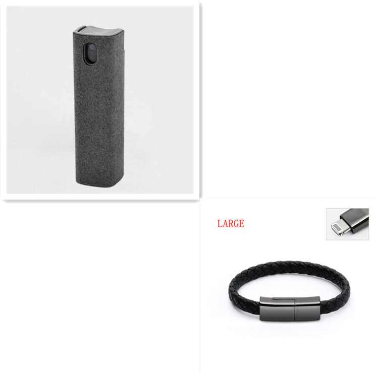 Gray microfiber screen cleaner cylinder with braided strap and metal clasp