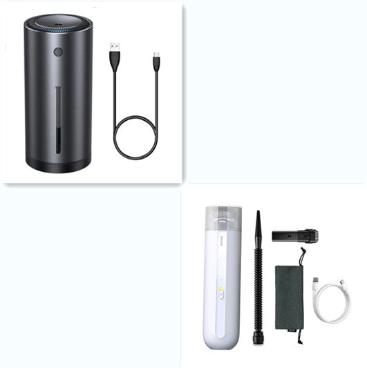 Wireless handheld vacuum cleaner set, black cylinder unit with two nozzles and cable
