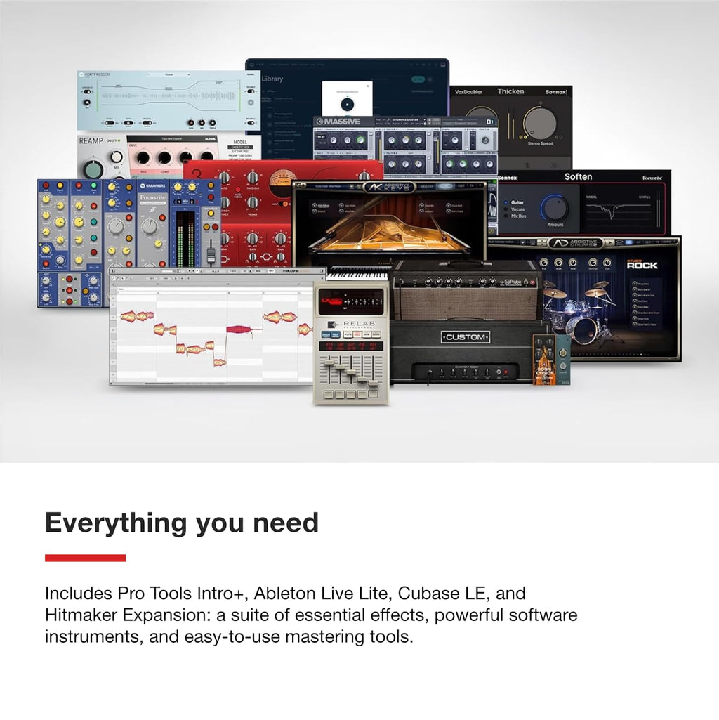 Focusrite Scarlett 18i16 included software screens with mixer and plugin windows