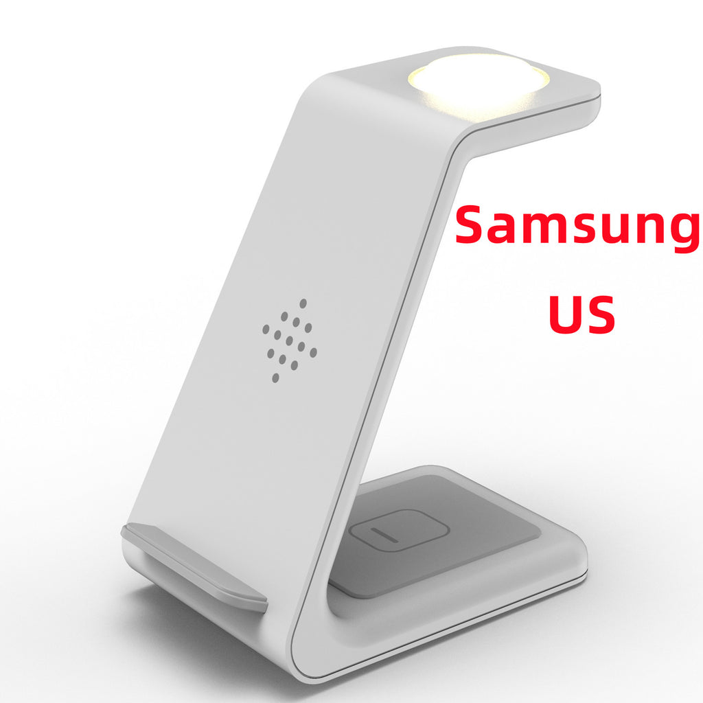 Wireless charging stand dock, white vertical phone cradle with glowing top pad