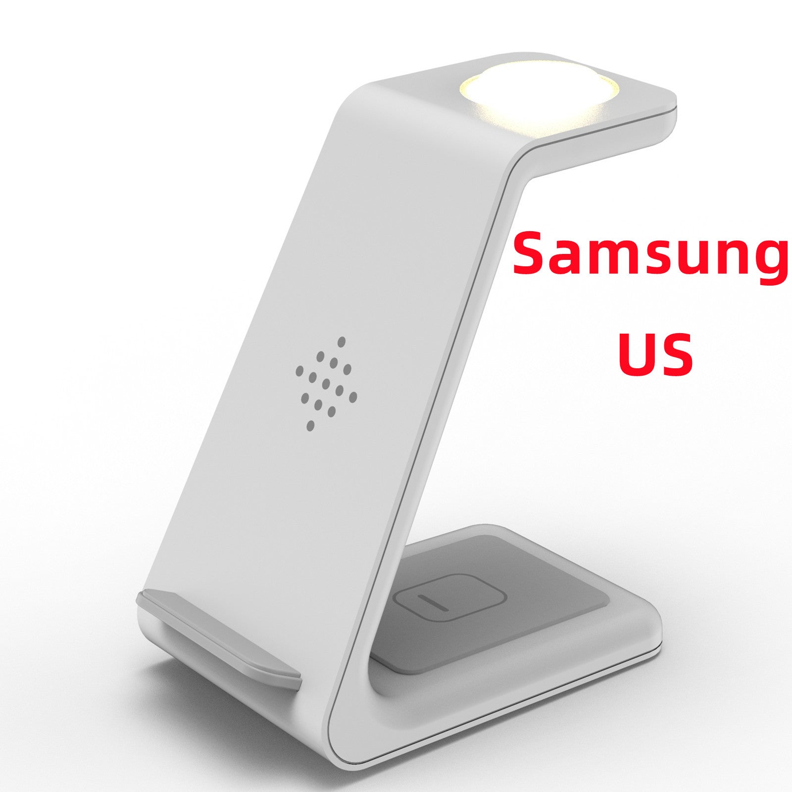 Wireless charging stand dock, white vertical phone cradle with glowing top pad