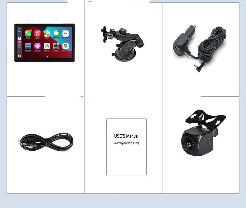 Car smart screen kit with suction mount, power cable, and user manual