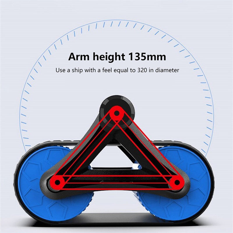 Black triangular rebound arm on blue double wheels of AB roller