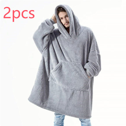 Light gray fleece hoodie sweatshirt with large kangaroo pocket and hood, loose fit