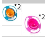 Two rotating spill-proof bowl dishes: blue with orange bowl, pink with magenta bowl
