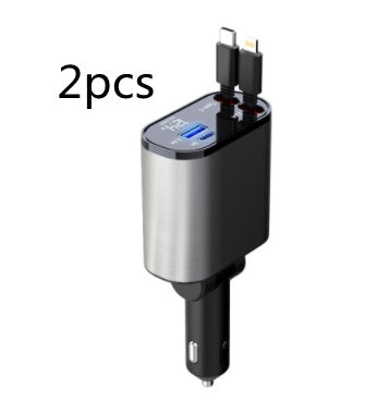 2-pack silver-and-black car charger adapter with dual USB Type-C plugs